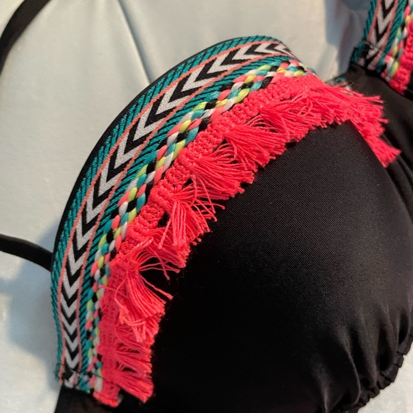 Two piece bikini- black
 & orange with embroidery - Picture 3 of 7